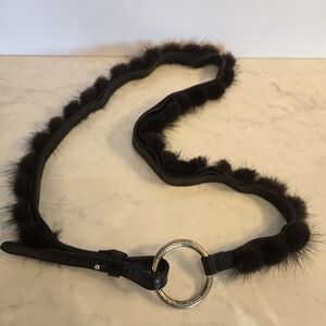 Genuine Mink and Leather Womens Belt  XL Tanner Italy Black